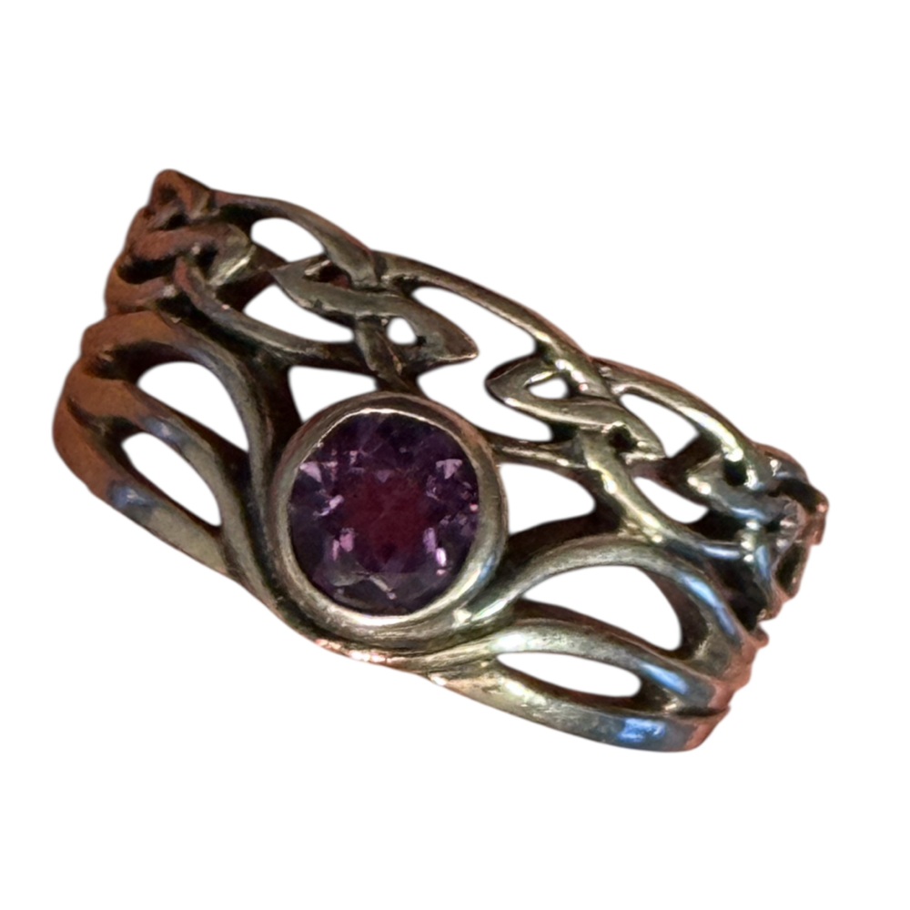 Sterling Silver 925 Purple  Amethyst Stone Celtic Women's Ring